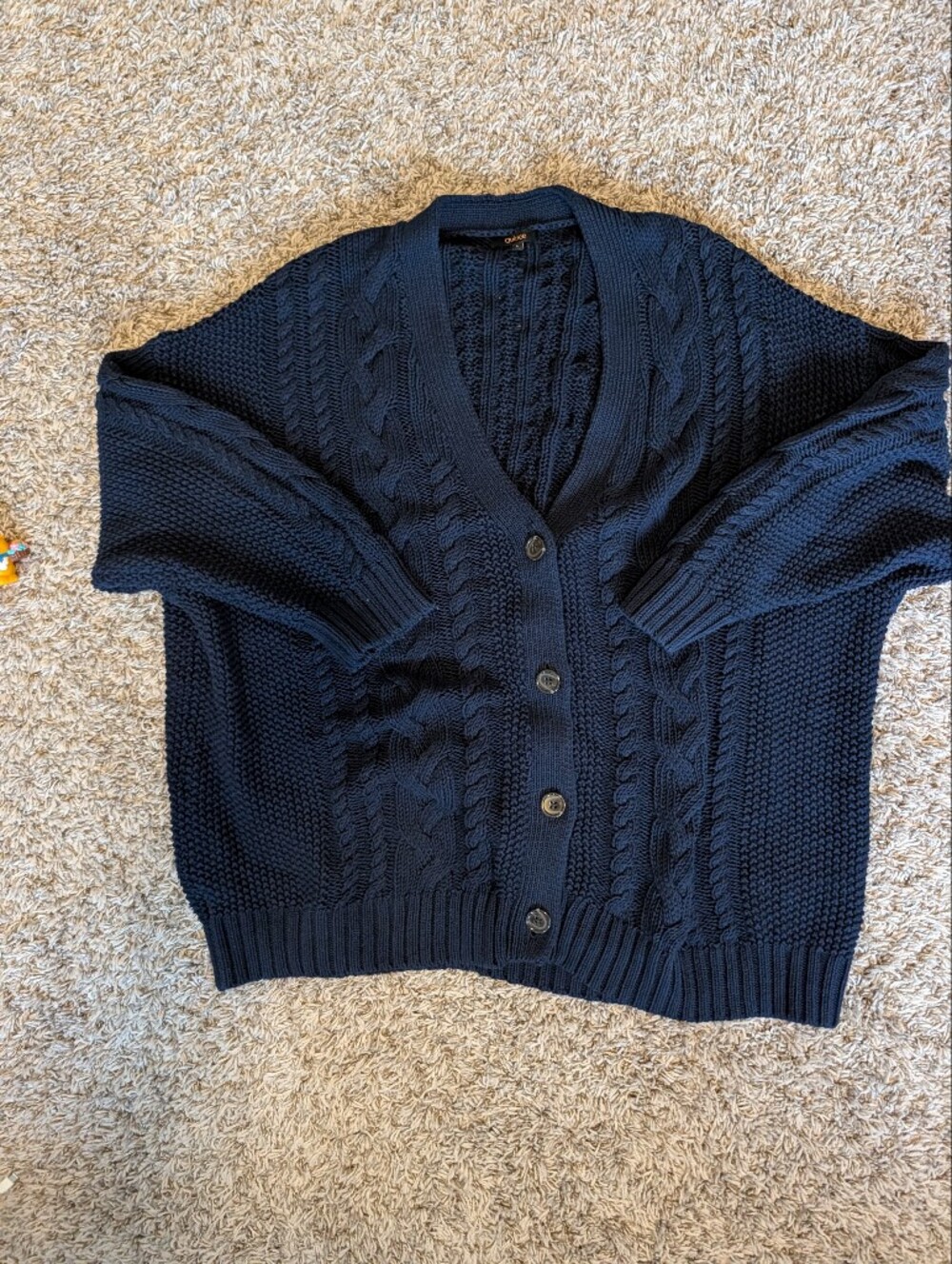 Quince Navy Cable-Knit Button Cardigan